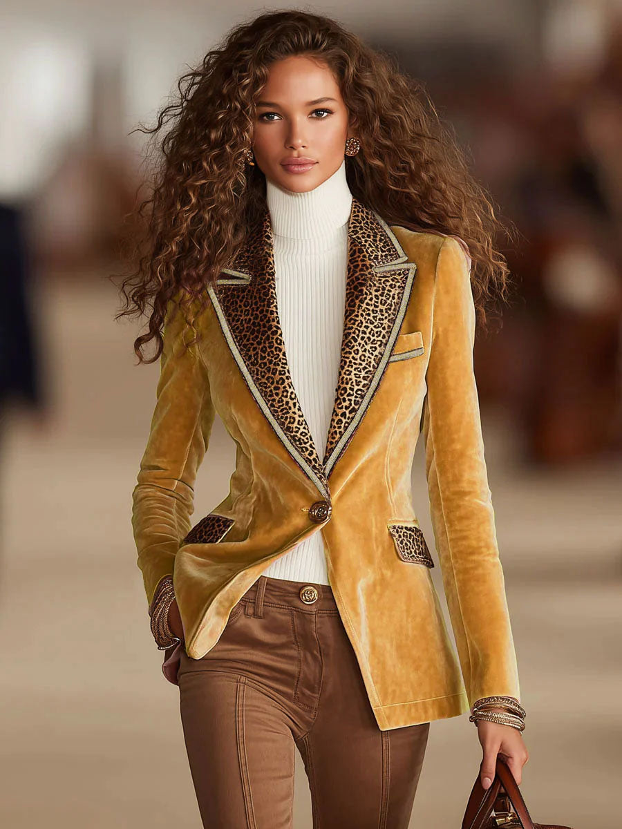 Valentina – Womens Velvet Leopard Print Blazer