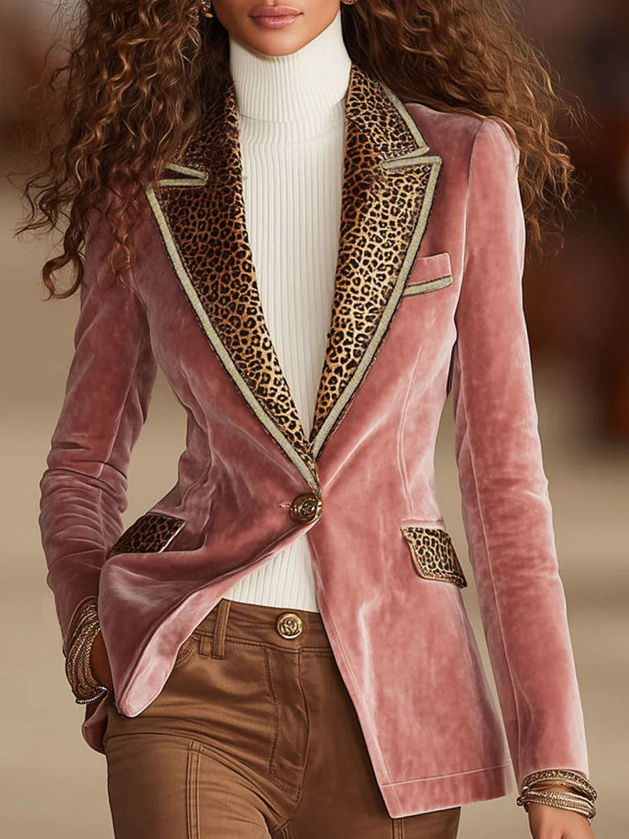 Valentina – Womens Velvet Leopard Print Blazer