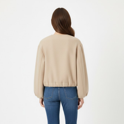 Veste bomber courte pour femme avec fermeture éclair et col rond décontractée