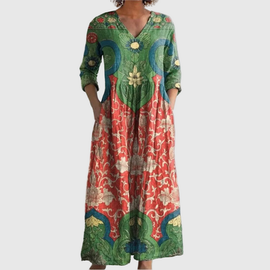 Lili Vintage Virágmintás Maxi Ruha