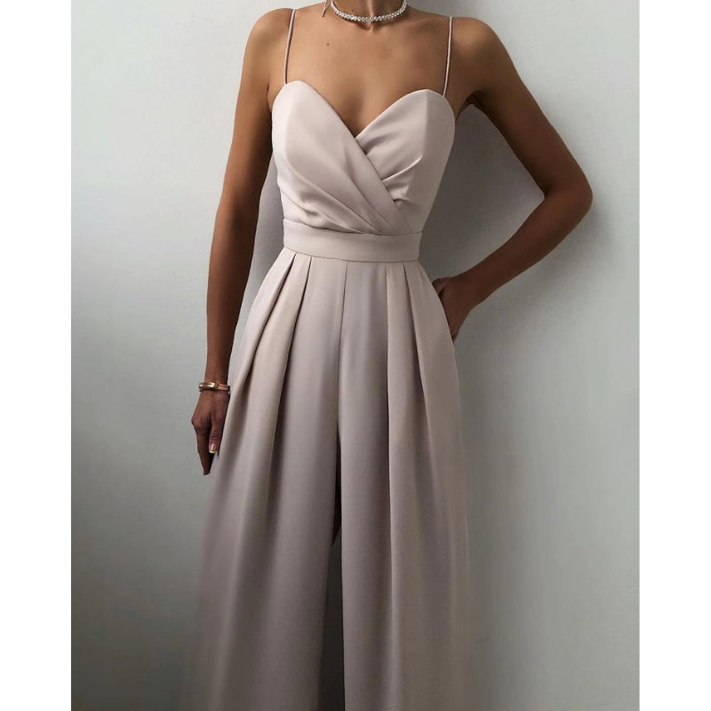 Lena – Combinaison élégante sans manches avec pantalon large plissé et dos nu