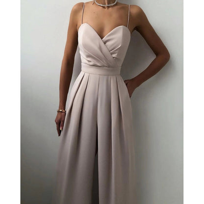 Lena – Combinaison élégante sans manches avec pantalon large plissé et dos nu