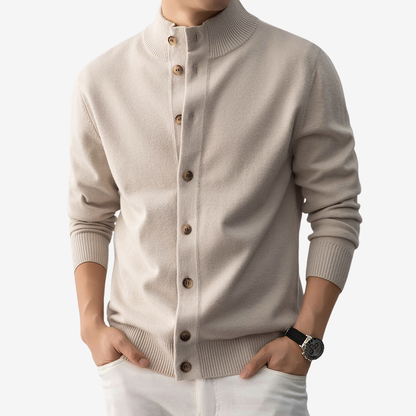 Henry – Gilet long à manches longues et col montant boutonné