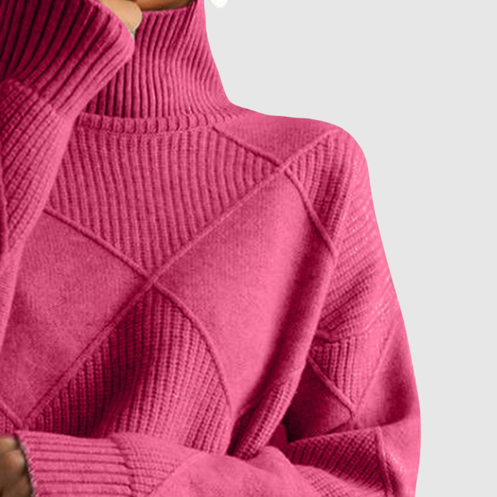 Amelia – Stylowy damski sweter z wyrazistym wysokim kołnierzem