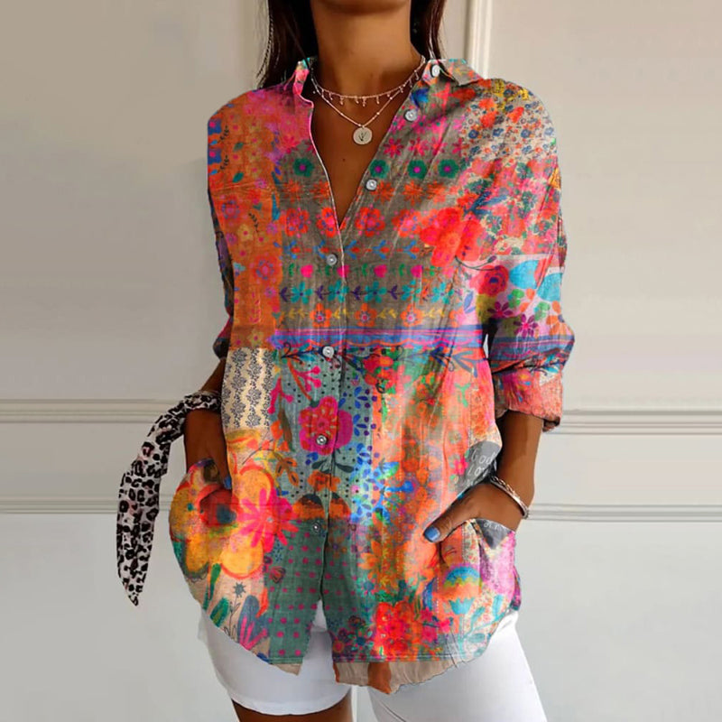 Casual Floral Button-Up Blouse