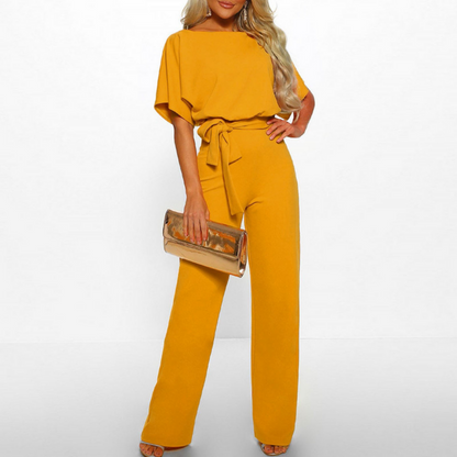 Women's Belted Wide Leg Jumpsuit Batwing Sleeve Elegant
