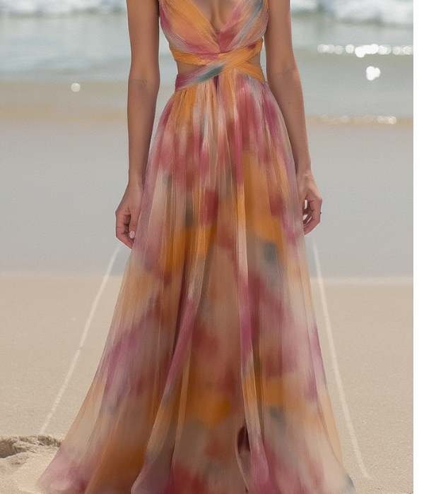 Robe longue femme florale silhouette fluide