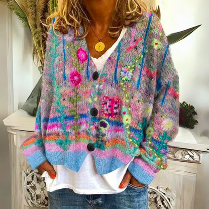 Warme Damenstrickjacke mit Print – Liv