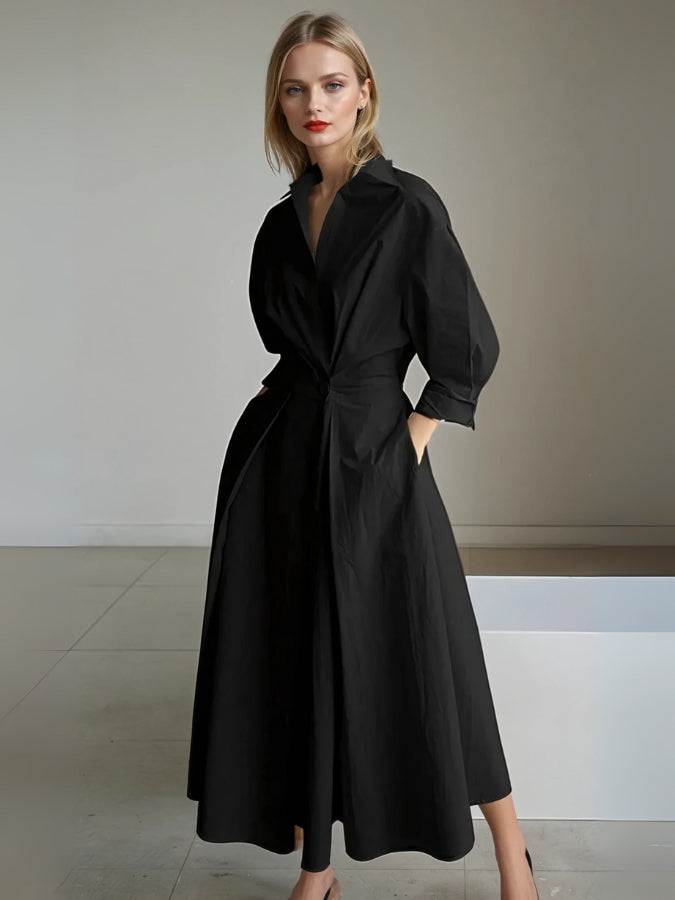 Corallie – Elegantes Plissee Damen Hemdblusenkleid