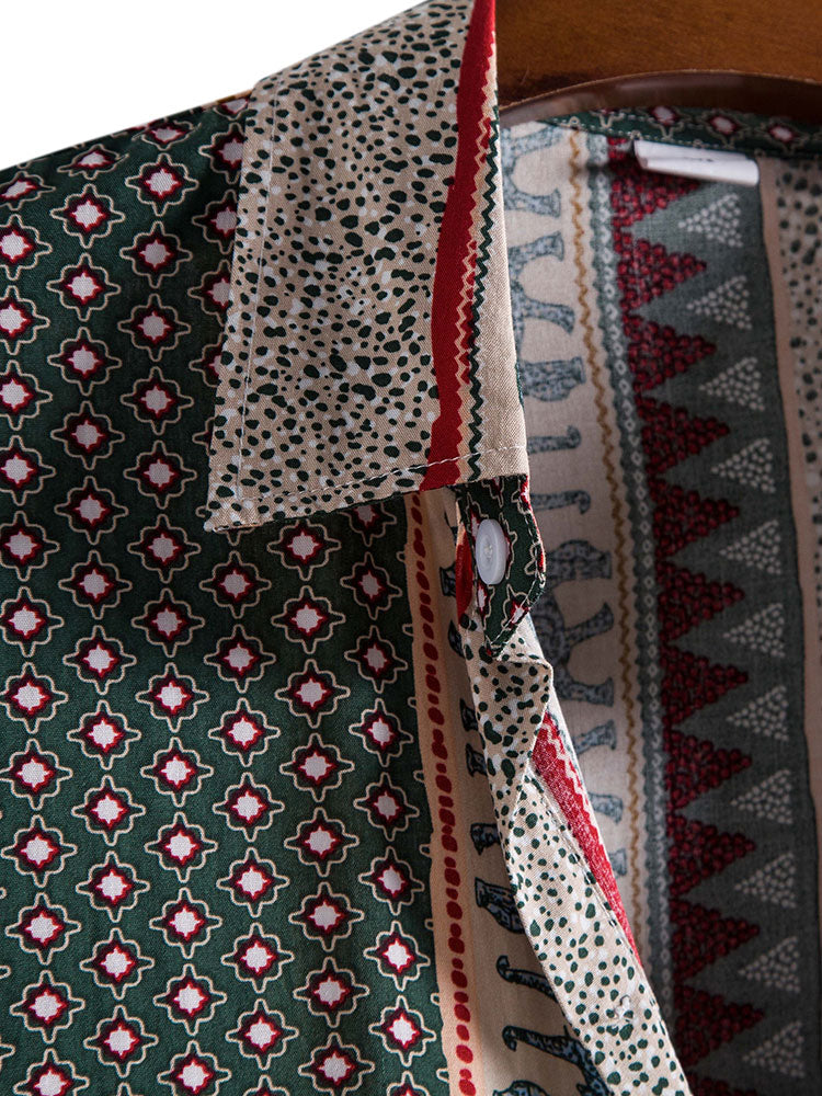 Marvion – Geometrisches Elefanten Print Hemd