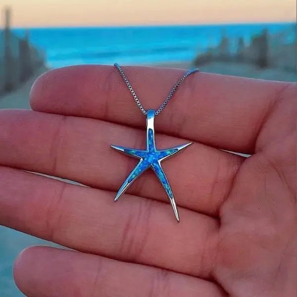 Colier cu Stea de Mare din Opal Albastru și Argint