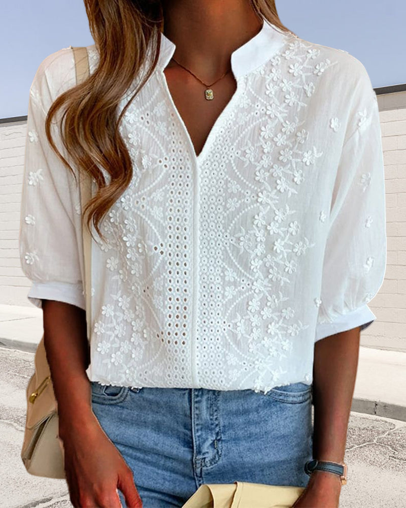 Clara | Feminine Floral Detail V Neck Blouse