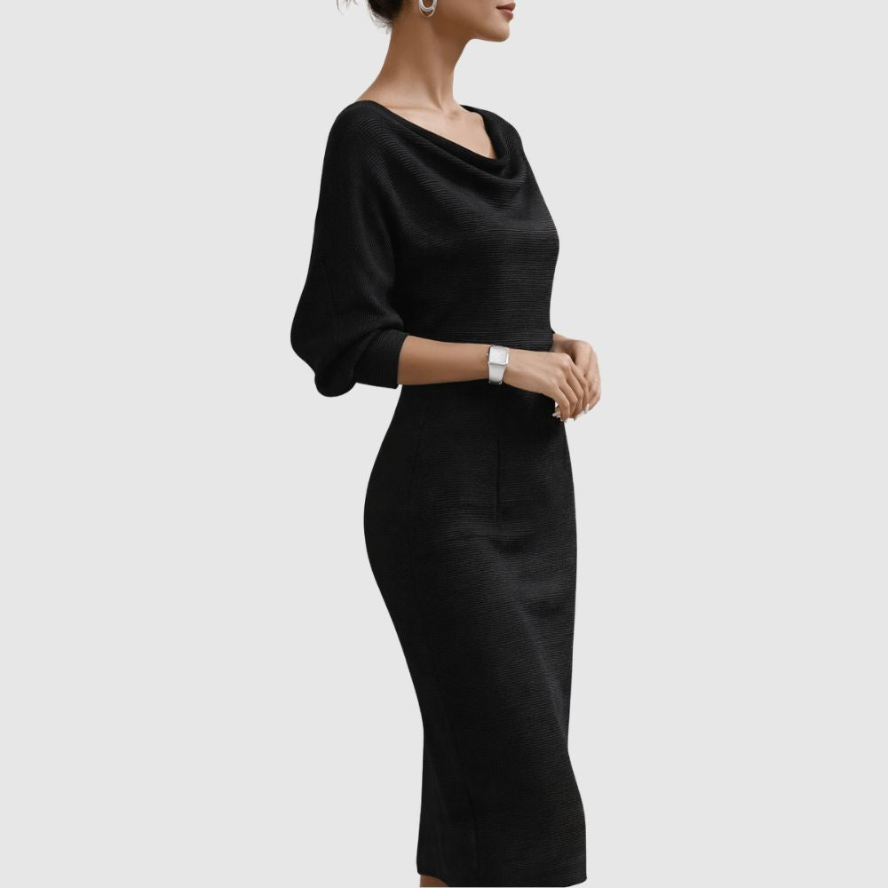 Zoé - Robe midi avec décolleté drapé