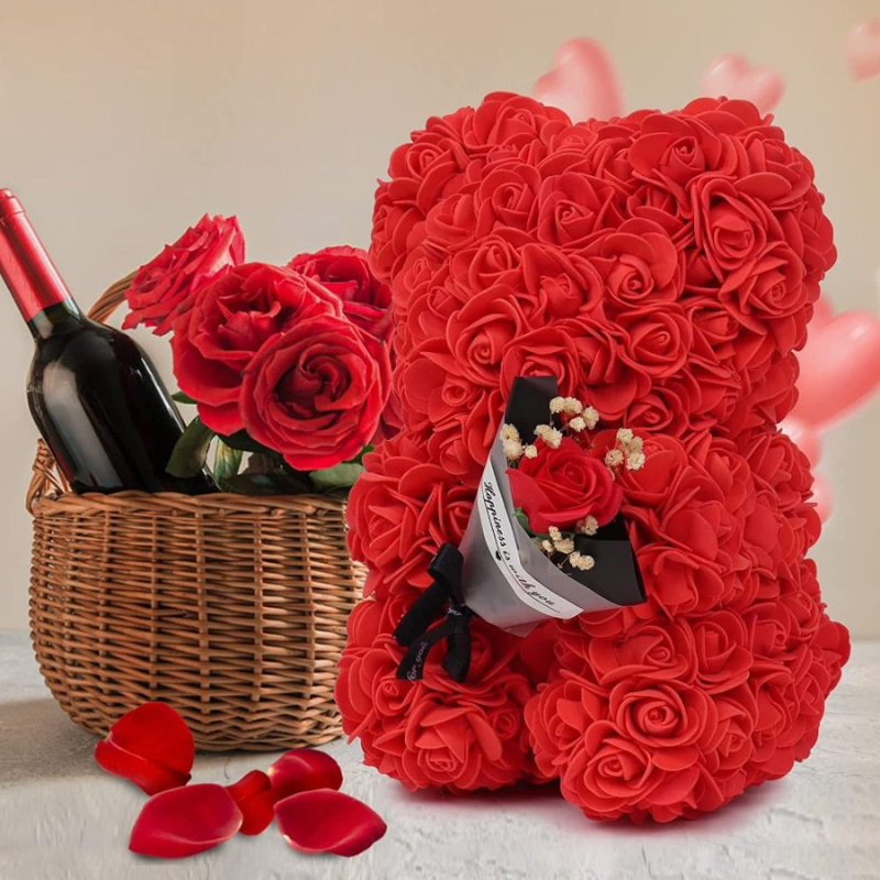 Mother’s Day Gift | Rose Teddy Bear Holding Bouquet