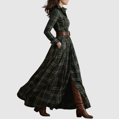 Zoé - Robe chemise à carreaux maxi