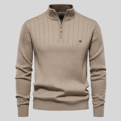 Men's Ribbed Top with High Zip Neck Sweater