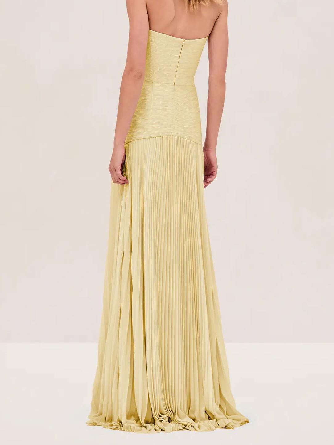 Women's Strapless Pleated Maxi Wedding Guest Dress