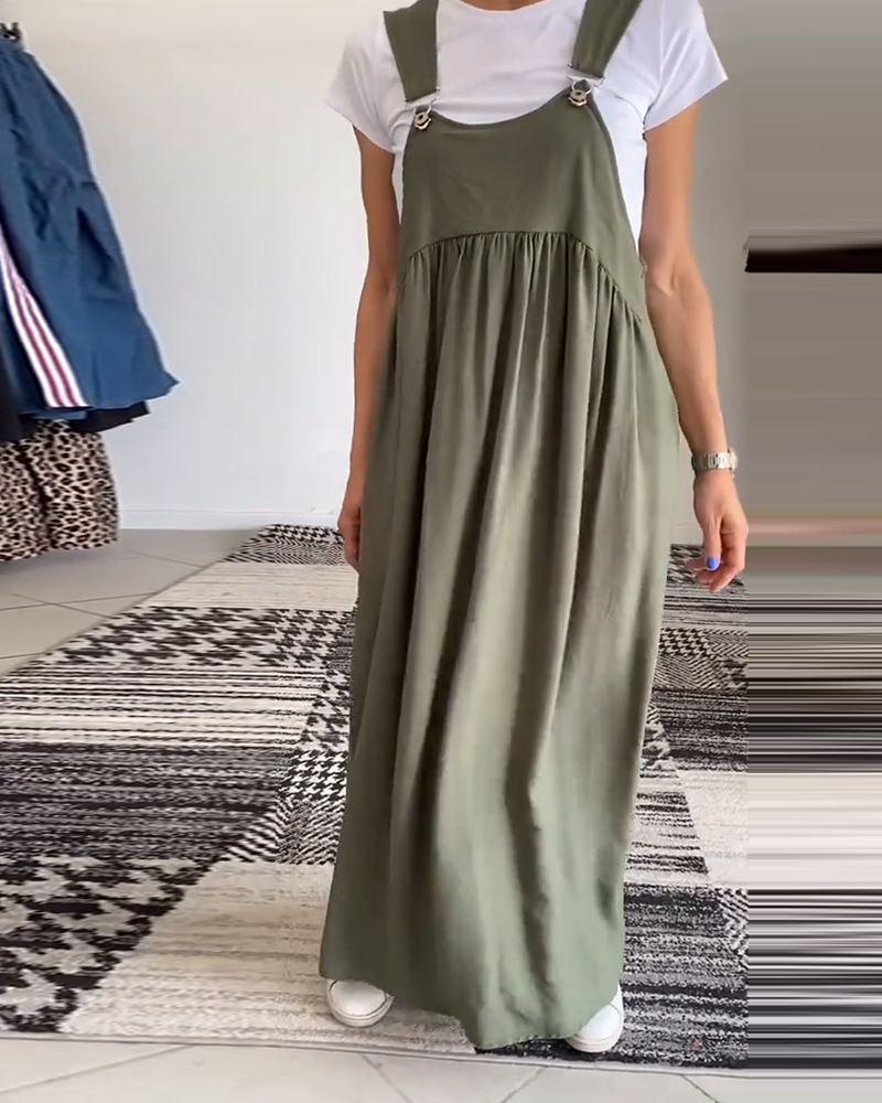 Robe Salopette Maxi Élégante Femme – Style Décontracté Chic Fluide Sans Manches