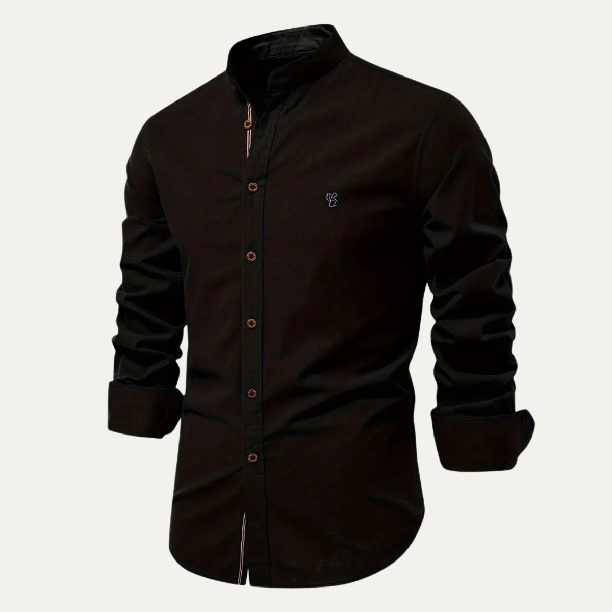La Camisa de Algodón de Cuello Alto Casual Slim Fit para Hombre Brookline