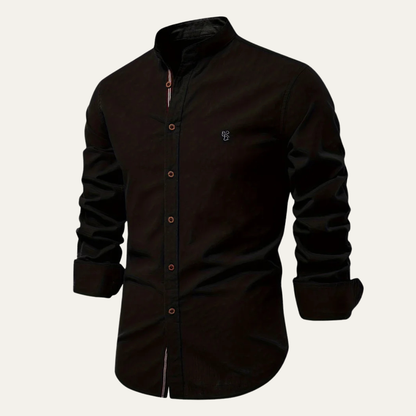 La Camisa de Algodón de Cuello Alto Casual Slim Fit para Hombre Brookline
