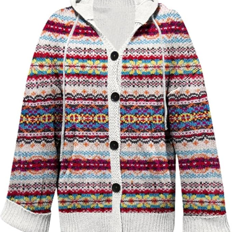 Damen Cardigan Lang | Mit Kapuze & Knöpfen