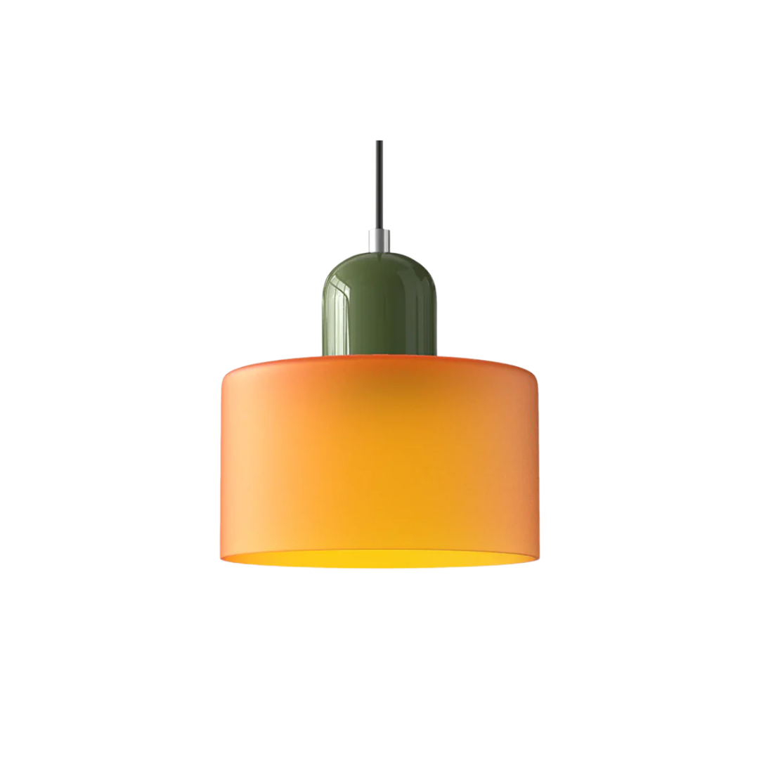 Tusa – Retro hänglampa med orange glaskupa & grön ovandel
