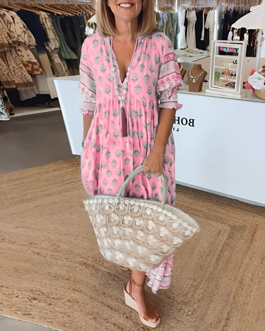 Inès – Robe maxi bohème à col en V motif floral femme