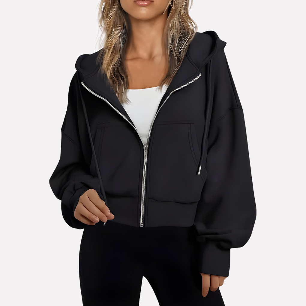 Women’s Zip Hoodie Relaxed Fit Cropped Drawstring Jacket