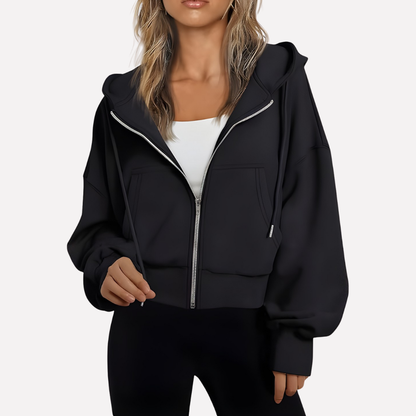 Women’s Zip Hoodie Relaxed Fit Cropped Drawstring Jacket
