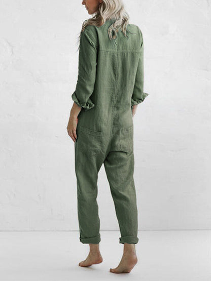 Herbstlicher Lässiger Jumpsuit – Liv | 100% Baumwolle, mit praktischen Taschen