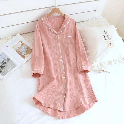 Pastel-Striped Cotton Nightdress – Soft Comfortable Sleepwear