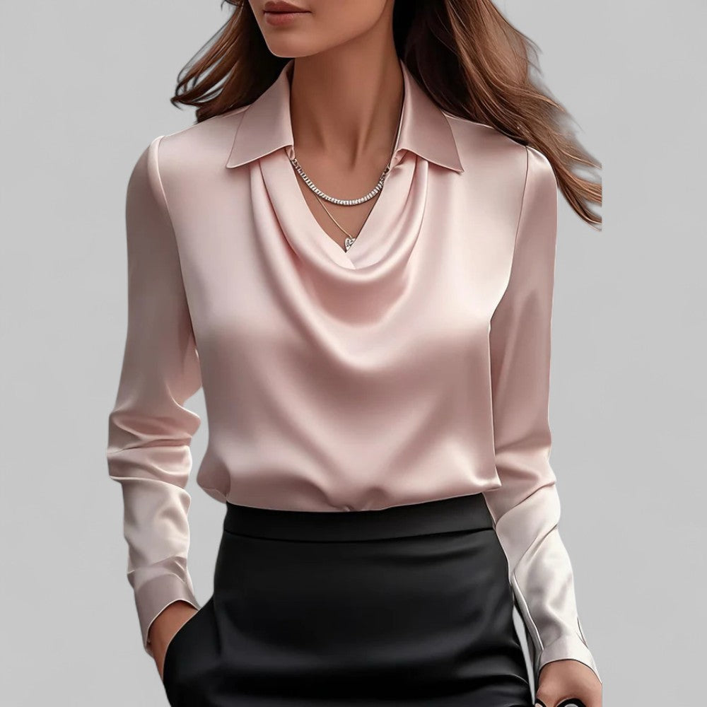 Hestia - Damen Satinbluse Mit Wasserfallausschnitt