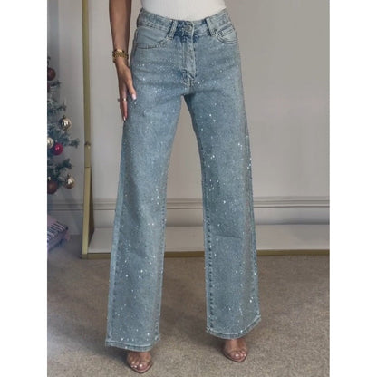 Lina – hoog getailleerde wijde jeans met meerdere zakken en relaxte pasvorm