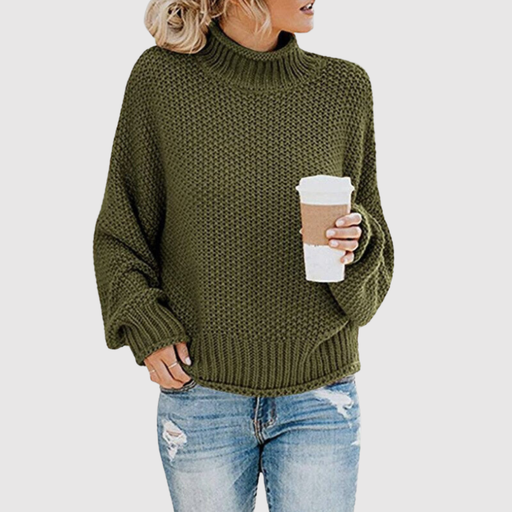 Amelia – Oversize damski sweter z wysokim kołnierzem
