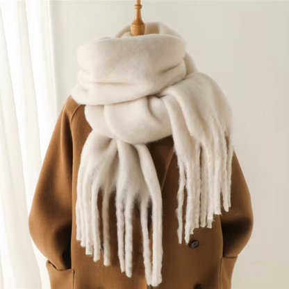 Women's Wool Mix Oversized Tassel Knit Scarf Heavyweight Chunky Wrap