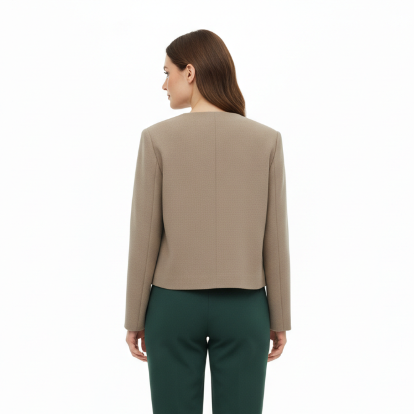 Veste en Polyester à Col Rond avec Boutons Dorés et Poches pour Femme