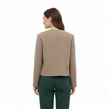 Veste en Polyester à Col Rond avec Boutons Dorés et Poches pour Femme