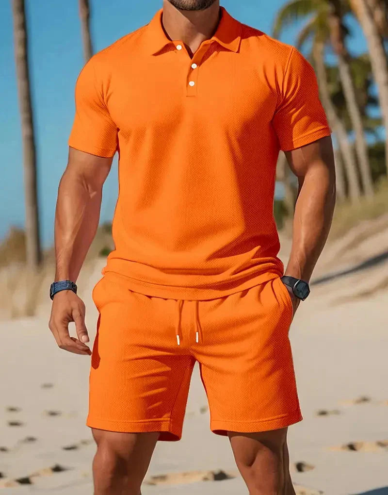 Men’s Knitted Polo Shirt and Shorts Casual Set