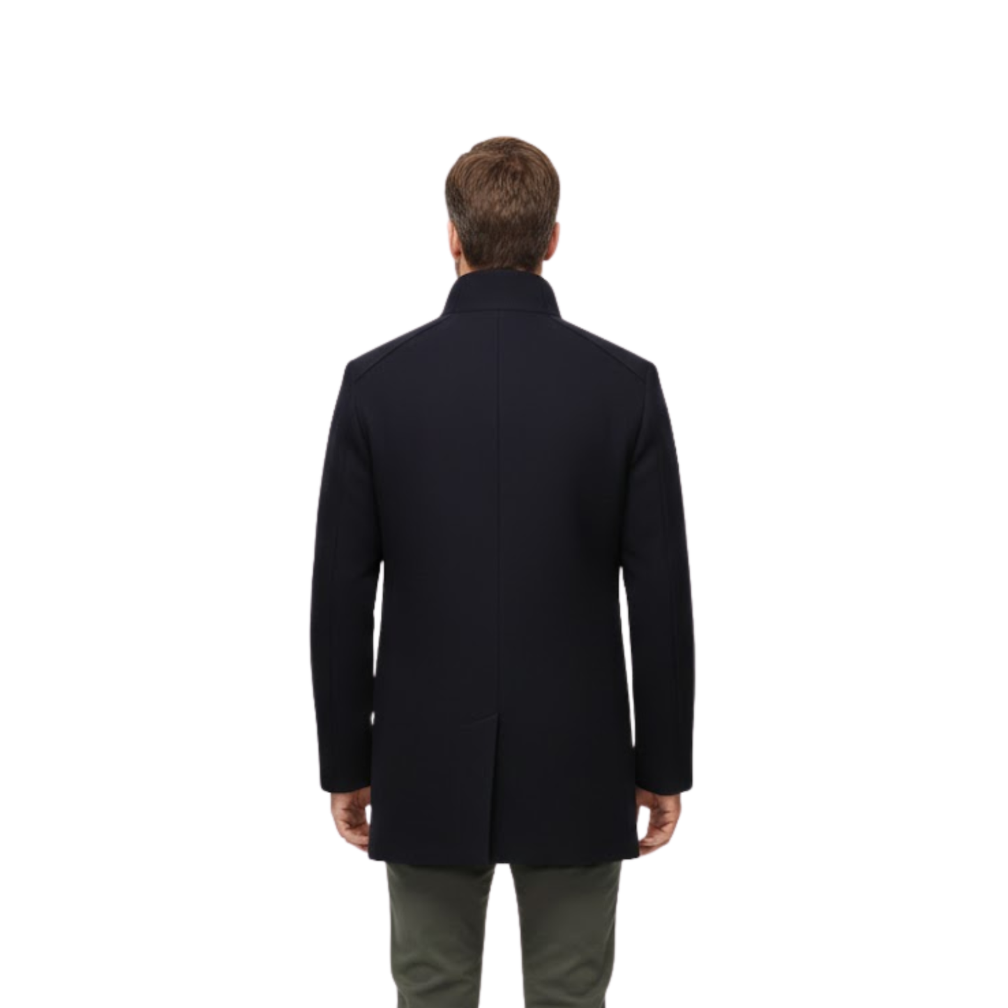 Manteau long en laine à col montant et double boutonnage