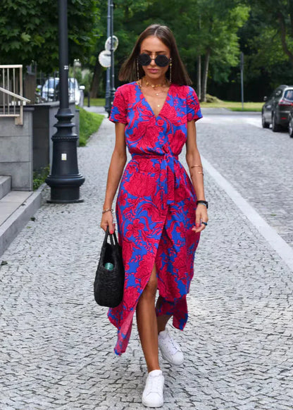 Robe Femme Été Florale Coupe Portefeuille Fluide Élégante
