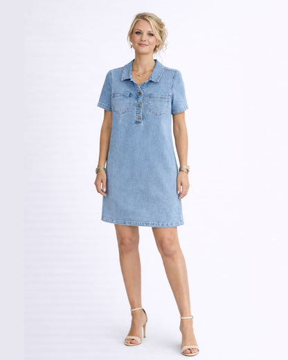 Povia | Denimkleid mit Knopfleiste und Kragen