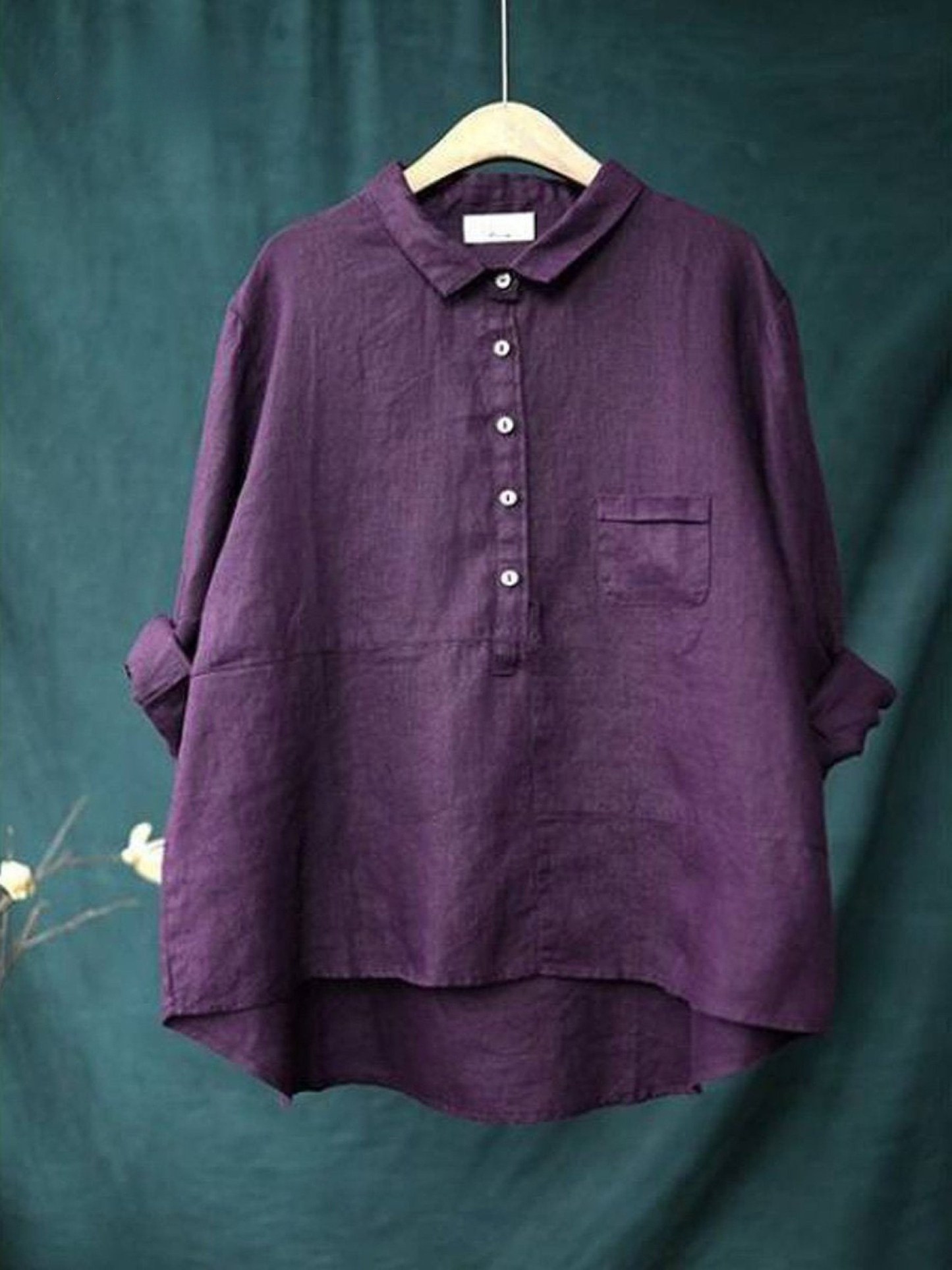 Women's Linen Blouse Oversized Button Up Long Sleeve Shirt Top