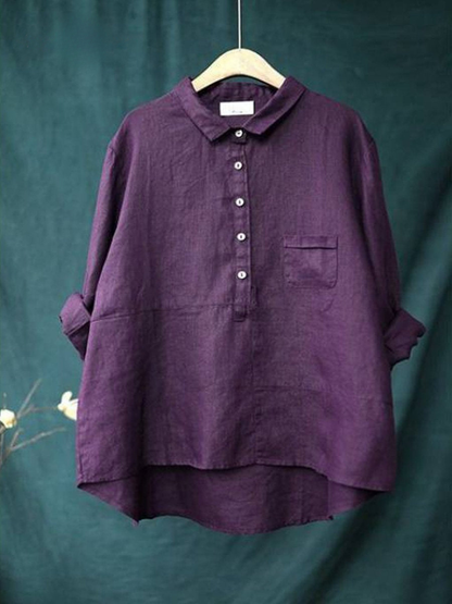 Women's Linen Blouse Oversized Button Up Long Sleeve Shirt Top