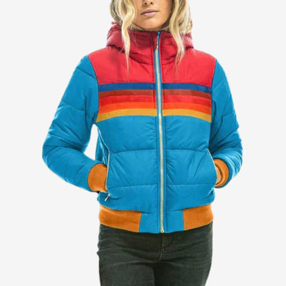 Maaike – Colorblock Pufferjas met Capuchon en Ritssluitingen Velani