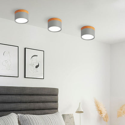 Wood And Metal Ceiling Lamp – Small Cylindrical Modern Accent Design