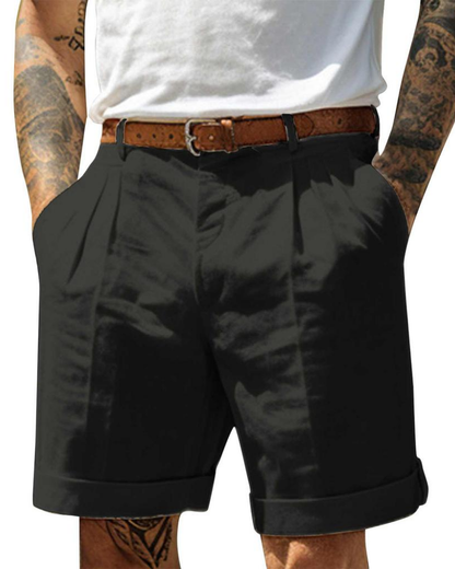 Javaid | Pantalones Cortos Informales De Hombre Con Pliegues Y Bajo Enrollado