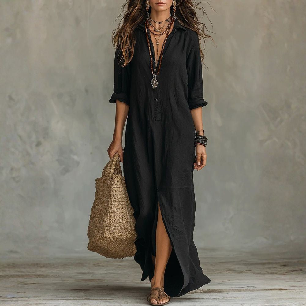 Natalie - Robe longue à coupe décontractée et agencement naturel