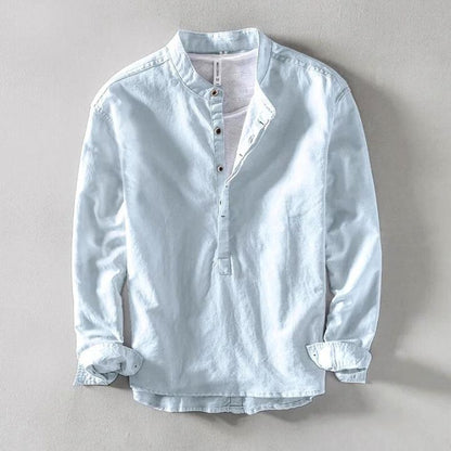 Luca | Long Sleeve Henley Linen Shirt