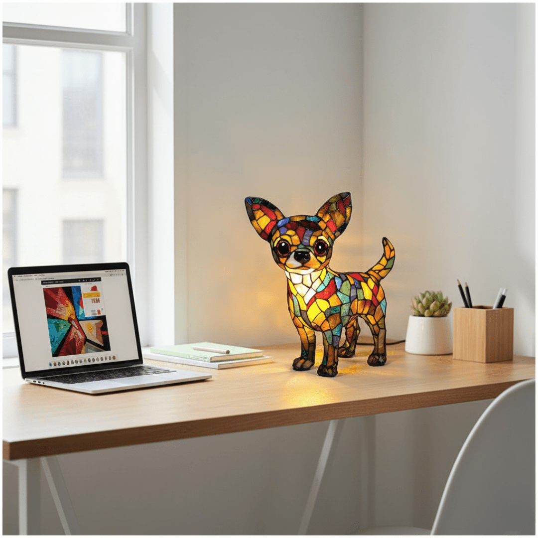Lámpara vitral La vida con un Chihuahua decoración hogar Glow - Madrid.com