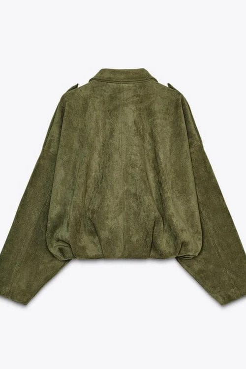 Jen - Faux Suede Batwing Sleeve Bomber Jacket